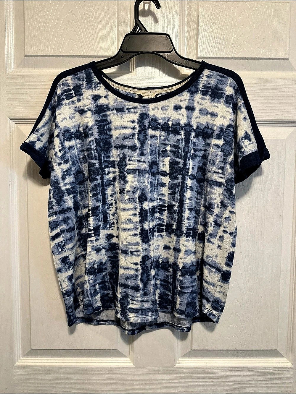 Lucky Brand Tie-Dye Short Sleeve Top Blue & White Size XL